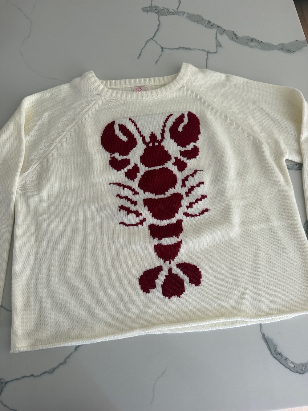 Women's Cream Crewneck Sweater with Red Lobster Motif